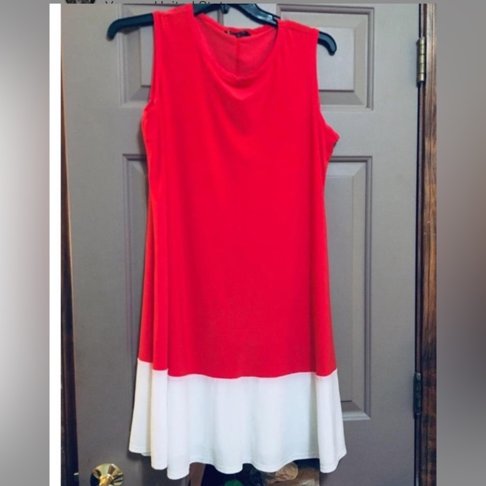Hot Cherry/Coral Pink & White Sleeveless Mini Retro Dress